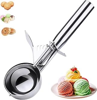 Ice Cream Scoop Stainless Steel, Ice Cream Scoop with Trigger, Cookie Scoop for Baking, Large Ice Cream Scooper, 18/8 Stainless Steel Cupcake Scoop, Food Scoop - 5.25 Tbsp
