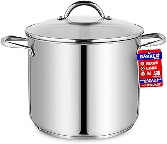 Luxury 12 Litre Stainless Steel Stock Pot with Clear Tempered Glass Lid - Simmer Delicious Soups, Stews and Induction Cooking - Exceptional Distribution