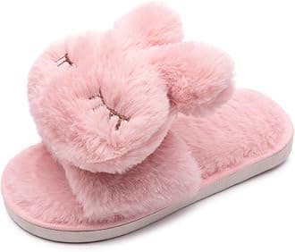 techcityBoys Girls Fuzzy House Slippers Cute Comfy Faux Fur Slip On Fluffy Plush Open Toe Home Slides for Kids Indoor Outdoor Warm Shoes