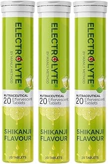 Electrolyte - Hydration Shikanji Flavor Effervescent Tablet - Low-Sugar energy sports drink for Instant Hydration; 60 Tablets - Certified Electrolytes Drinks - Shikanji/Lemon flavor