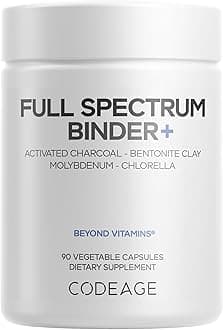 Codeage Binder + Systemic Binder Supplement - Activated Charcoal Pills, Bentonite Clay Mineral Powder, Fulvic & Humic Acids, Molybdenum, Carbon Forms - 90 Capsules