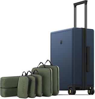 LEVEL8 Carry on Luggage Airline Approved with 6 Set Packing Cubes, Small Carry on Suitcases with Wheels, Lightweight Hardside Textured Luggage for Travel, Tsa Approved, 20-Inch, Navy