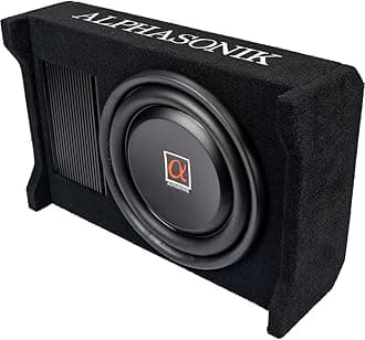 Alphasonik AS100A 10" 1200 Watts with a Built-in Amplifier Down-Firing Shallow Mount Enclosed for Tight Spaces in Cars and Trucks, Slim Thin Loaded Subwoofer Air Tight Sealed Bass Enclosure