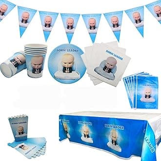 Boss Party Supplies Set Baby Birthday Party Decorations Includes Plates, Cups, Gift Bags,Banner Balloons and Napkins Serves 10 Guests