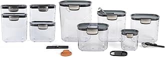ProKeeper+ Airtight Food Storage Container Set – Clear Plastic Flour and Sugar Canister Set with Magnetic Accessories for Kitchen Organization (Grey, 13-Piece)