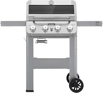 4-Burner Liquid Propane Gas Grill, Silver Stainless Steel Grill Outdoor Patio Garden Barbecue Grill with Clearview® Lid and One Foldable Shelf, Mesa400MF