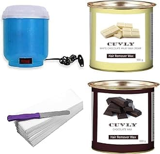 Waxing Kit Combo (Wax Heater + Chocolate Wax (600 gm) + White Chocolate Wax (600 gm) + Wax Strips (70) + Wax Spatula) wax machine heater