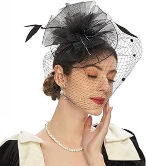 Goodern Womens Pillbox Fascinators Hat Headband Tea Party Fascinator Veil Kentucky Derby 1920S Feathers Mesh Flapper Great Gatsby Wedding Hat-Black