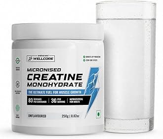 Pure Micronised Creatine Powder (83 Servings, Unflavoured) For Enhanced Muscle Strength With Rapid Absorption | Creatine Monohydrate | Wellcore Creatine Unflavoured - 250g