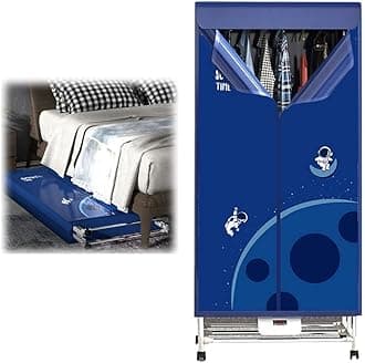 Double Layer Electric Clothes Dryer, Portable Clothing Drying Heater for Home,Laundry,Apartment, Blue Indoor Airer with Warm Air Drying Wardrobe with Timing & Remote Control