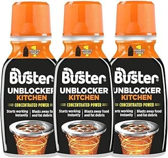 Buster Kitchen Plughole Unblocker (Pack of 3 x 150g) Fast-Acting Sink Unblocker Dissolves Fat, Food & Debris, Drain Cleaner Clears Blockages in Kitchen Sink Pipes - Made in UK