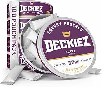 Deckiez Energy Pouches, 5 Cans (100 Pouches), Sugar Free Caffeine Supplement, Coffee Pouches & Energy Drink Alternative, 50mg Caffeine Pouches, Berry Flavor