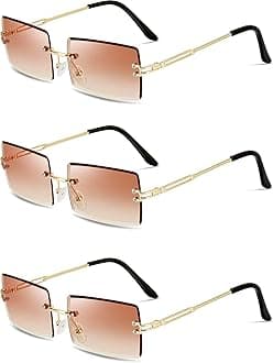 Weewooday 3 Pairs Rimless Rectangle Sunglasses Tinted Frameless Eyewear Vintage Transparent Rectangle Y2k