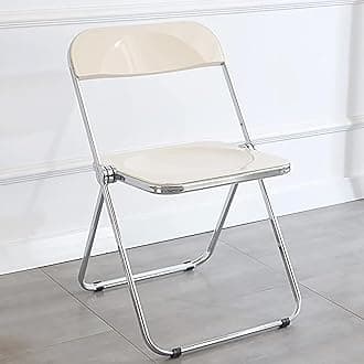 KAIHAOWIN Luxury Modern Acrylic Folding Chair Transparent Chairs-Ghost Stackable Crystal Folding Chair-PC Plastic Living Room Seat-Chrome Frame and Foldable Acrylic Chair for Outside Inside-White