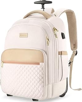 Rolling Backpack Carry On Luggage For Adults With Wheels, 40L Wheeled Backpack For Women, Travel Roller Backpack, Rolling Bag, Beige, Beige, 20 inches, Rolling Backpack Carry on Luggage