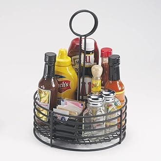 GET G.E.T. Enterprises Black Round Stainless Steel Condiment Caddy Iron Teflon Coated Table Caddies Collection 4-31860 (Pack of 1)
