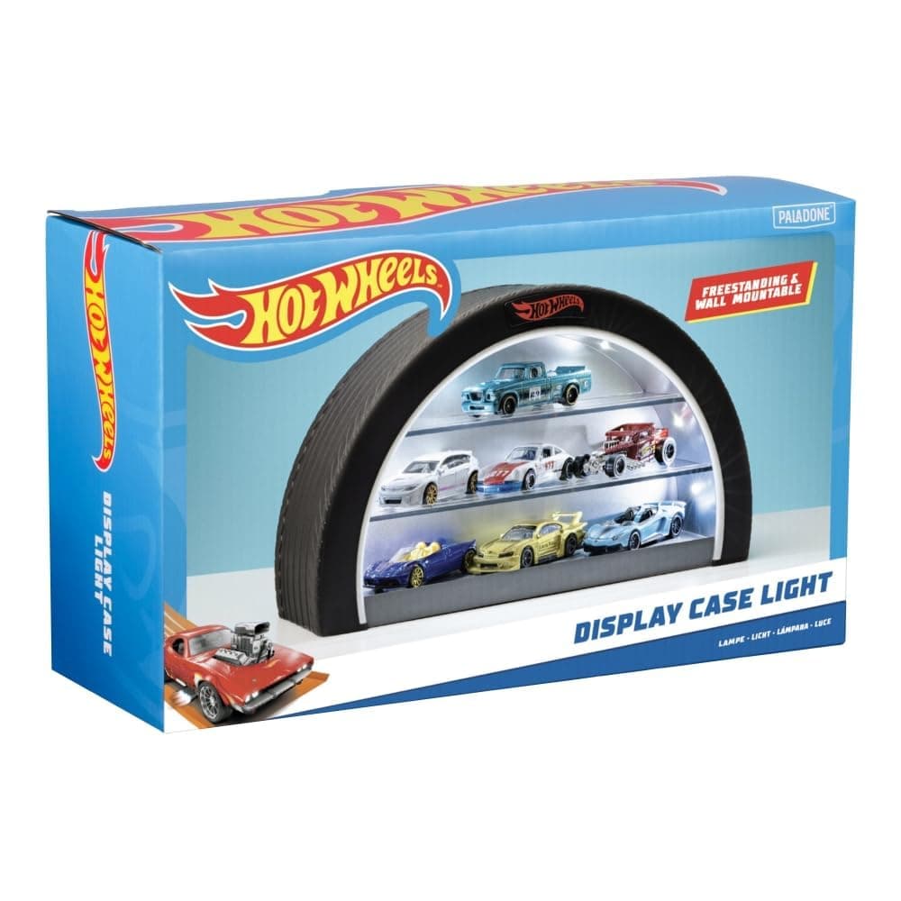 Hot Wheels Display Case Light - Officially Licensed Mattel Merchandise, Light Up Case Holds 8 Cars, Wheel Shaped Wall Moutable or Freestanding, Gift for Collectors