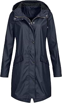 Womens Raincoats Waterproof with Hood Plus Size Solid Long Coat Loose Drawstring Full-Zip Hooded Raincoat with Pockets Windproof Sun Protection Outerwear Fashion Outdoor Clothing