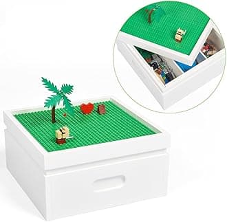 UTEX Buildable Cubby Storage with Building Baseplate Lid for Lego, Wooden Bui...
