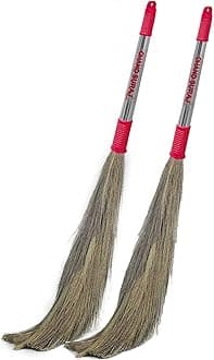 CHAND SURAJ® Pack of 2 Strong Grass Broom Stick for Cleaning Floor (Strong, Multicolor)