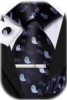 Hi-Tie Christmas Tie Set Silk Red Blue Green XMS Necktie and Clip Pin Pocket Square Cufflinks Set