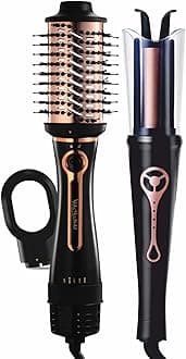 3-in-1 Hot Air Brush & MakeMeBold Automatic Hair Curler Combo | Hair Dryer, Straightener, Volumizer & Curler | 1200 Watts, Dual Voltage, Anti-Scald, Ceramic Coating, Black and Rose Gold