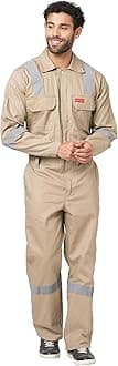 FRENCH TERRAIN® Men's 100% Cotton Industrial Boiler Suit (Work Wear Coverall/Dungarees) with Reflective Tape, 200 GSM.(Col. Beige, Size 48-4XL)