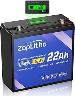 Upgraded 12V 22Ah Lithium Battery LiFePO4, LCD Voltage Diaplay & 30A BMS, Deep Cycle Grade A Cells, Lightweight Lithium Iron Phosphate Battery for Fishfinder, Ham Radio, Camp, Solar, Off Grid
