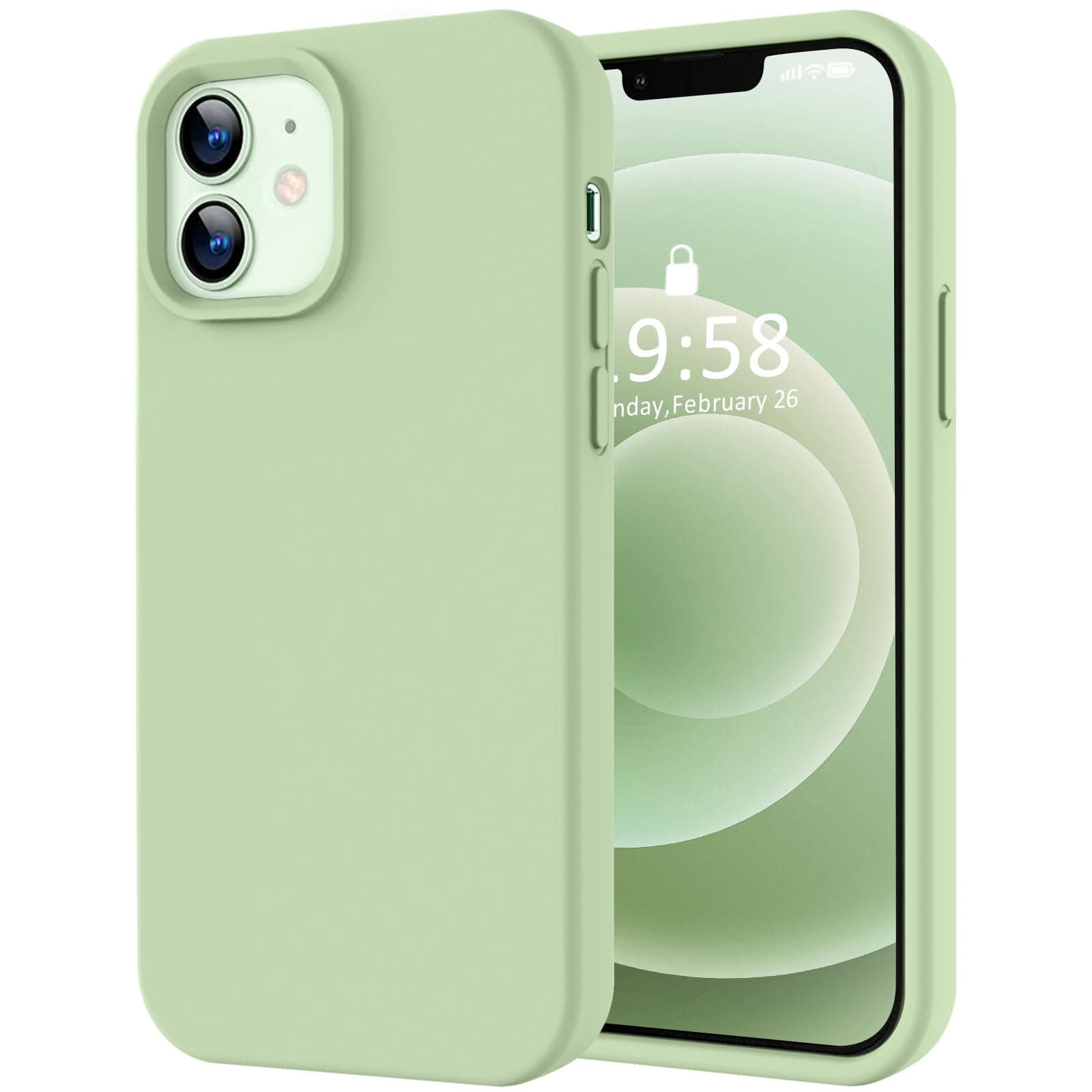 LOVE 3000 Designed for iPhone 12 Case/iPhone 12 Pro Case, Premium Silicone with [Soft Anti-Scratch Microfiber Lining] Shockproof Protective Phone Case for Men Women Girls 6.1", Matcha