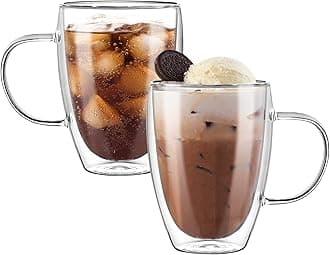 CHARMDI 2x350ml Double Walled Coffee Glass Mugs, Set of 2 Cappuccino Latte Coffee Glasses Cups with Handle, Heat Resistant Cups for Coffee,Tea,Milk,Ice Cream