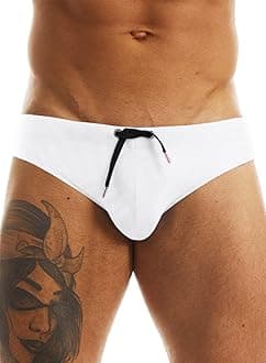 Minaso Men's Swimwear Bikini Swimming Briefs Pad Swimsuits Board Surf Shorts Trunks, White, M