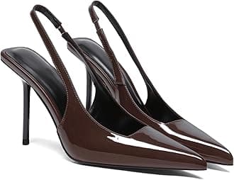 Women's Slingback Stiletto High Heels Pointed Toe Slip On Pumps Shoes Patent Leather Stretch Strap Backless Dress Heels