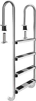 Arebos Stainless Steel Pool Ladder, 4 Steps, Non-Slip Pads, Silver, Easy to Install, 250 Kilograms Load Capacity