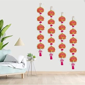 GIFT JAIPUR 5 Tier Set of 4 Strings Pink Lotus Wall Hanging Gift Decorative Showpiece for Diwali Ganesh Chaturthi Pooja Home Door Decor Temple Marriage Wedding Stage Decoration (30 Inch Length