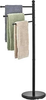 MyGift 40-inch Modern Freestanding Matte Black Bathroom Towel Hanging Rack Stand with 3 Swivel Bar Arms