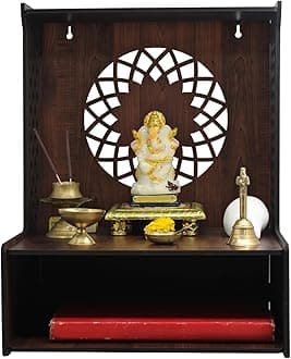 Amazon Brand - Solimo Wall Mounted Mandir/Temple, Wooden Pooja Stand for Home, Wall Hanging Temple for Home, Office (12" x 11" x 16")