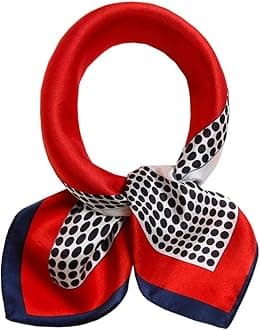 100% Real Mulberry Silk Scarf -21'' x 21''- Lightweight Neckerchief –Women Men Small Square Digital Printed Scarves, Square&dot, Medium