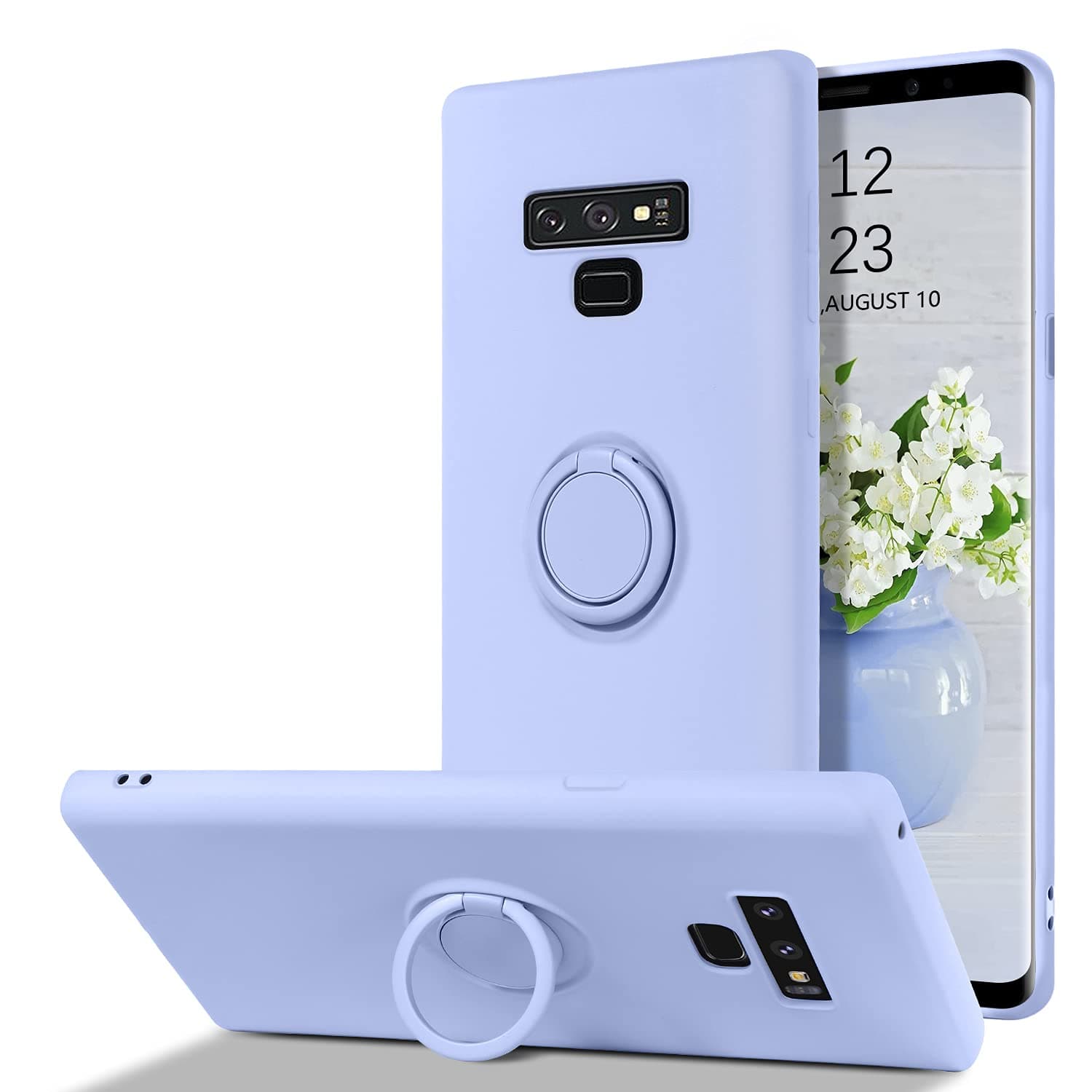 Telaso for Samsung Galaxy Note 9 Case, Slim Liquid Silicone | Kickstand with 360° Ring Holder | Support Car Mount Shockproof Protective Galaxy Note 9 Phone Case Cover for Girls Women, Purple/Lavender