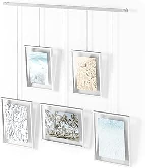 Exhibit Picture Frame Gallery Set Adjustable Collage Display for 5 Photos, Prints, Artwork & More Holds Two 4 x 6 inch and Three 5 x 7 inch Images, White, 5 Opening
