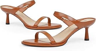 Modatope Two Strap Heeled Sandals for Women Kitten Heel Rounded Toe Heels Women Slip on Open Toe Sandals