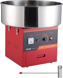 VEVOR Electric Cotton Candy Machine, 1000W Candy Floss Maker, Commercial Cotton Candy Machine with Stainless Steel Bowl, Sugar Scoop, and Drawer, Perfect for Home Kids Birthday, Family Party, Red
