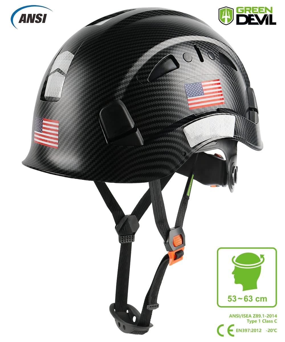 GREEN DEVIL Safety Helmet Hard Hat with Visor and Ear Protection Adjustable Lightweight Vented ABS Work Helmet 6-Point Suspension ANSI Z89.1 Approved Ideal for Industrial & Construction …