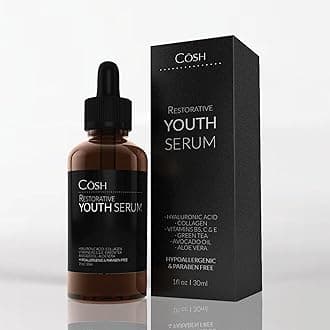 Restorative Youth Serum, Anti Aging Anti Wrinkle Topical Vitamin C Facial Serum with Hyaluronic Acid, Collagen, Aloe Vera, Vitamin B5 & E, 1 fl oz.