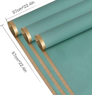 RUSPEPA 20 Sheets Flower Wrapping Paper - 57x57cm Gold Edge Waterproof Floral Bouquet Packing Paper - Florist Supplies Packaging for Birthday, Wedding and DIY Crafts - Green