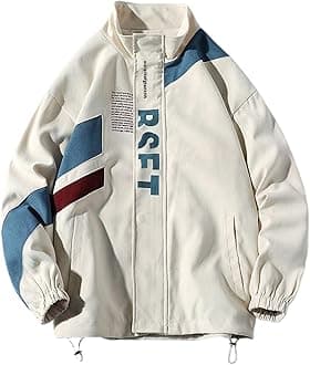 Yimoon Men's Varsity Jacket Vintage Letter Print Motorcycle Jacket Oversized Patchwork Unisex Streetwear