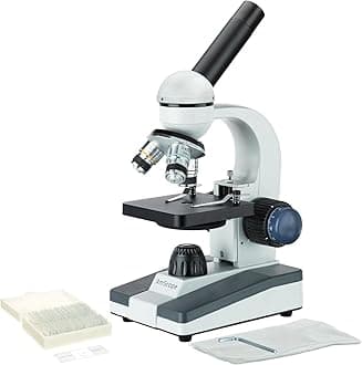 M150 Series Portable Student Monocular Compound Microscope - 40X-1000X Magnification - Features LED Light & 25 Prepared Slides - Has Coarse & Fine Focus