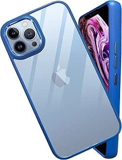 A rtistque Metal Clear Back Cover Case for iPhone 13 Pro Max |Sleek Hard Crystal ClearBack | Drop & Camera Protection | Shockproof Mobile Case for iPhone 13 Pro Max (PC & TPU - Blue)