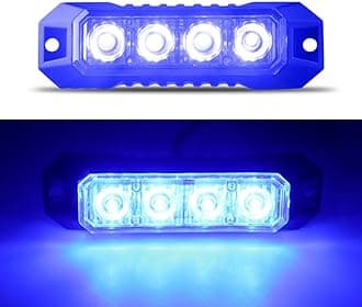 LED 4 Blue, High Brightness Strobe Lights for Trucks, Surface Mount Warning Emergency Lights for Car, SUV, ATV, UTV, Bus, Waterproof, 17 Flashing Patterns, 12-24V