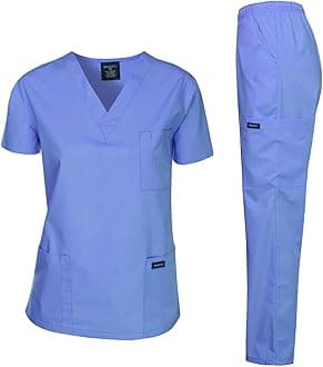DAGACCI Women's and Men's Medical Scrubs Top and Pants Set, Ceil Blue, M