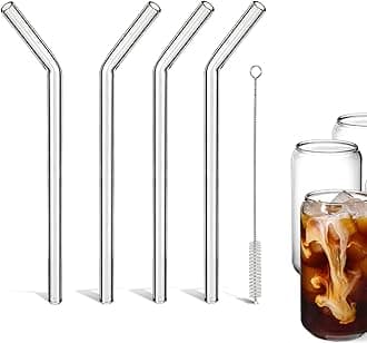 9 Inch 10mm Reusable Glass Straws Bent - Borosilicate Clear glass straws bent for Smoothies, Juice, Hot & Cold Beverages - Eco Friendly, BPA Free, Durable